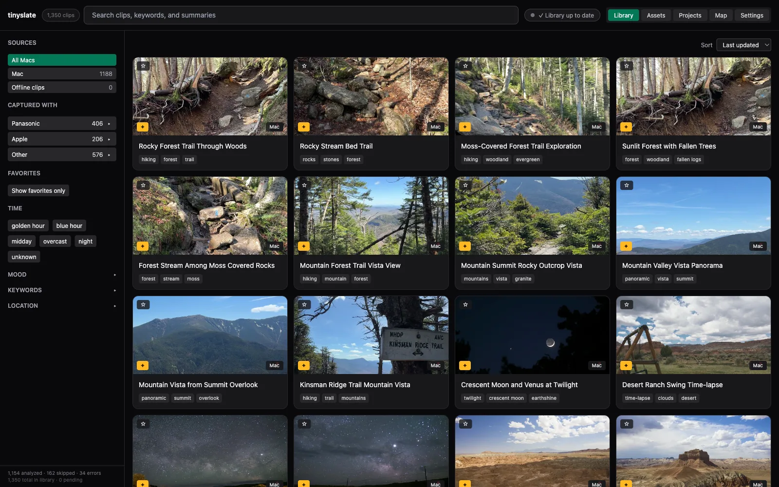 TinySlate library with searchable clips and filters