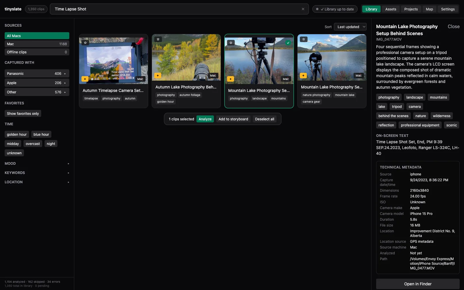 Search matching on-screen camera overlay text with the transcript panel open
